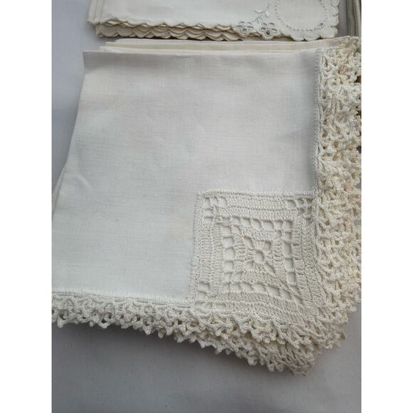 8 sets of Napkins white cream crochet linen embroidered - Picture 12 of 16